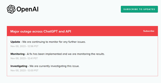 ChatGPT和API发生重大事故，中断2小时