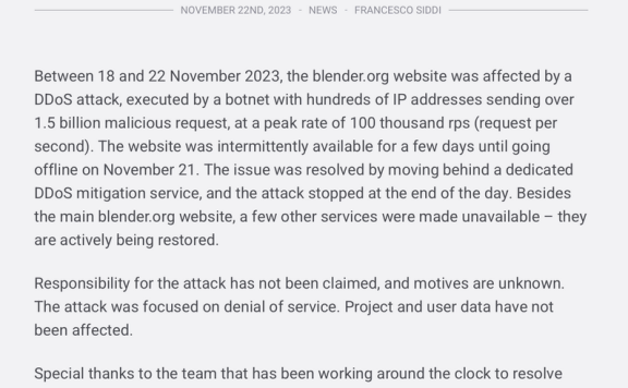 开源建模软件 Blender 遭受严重 DDoS 攻击 CloudFlare也顶不住