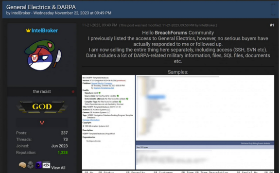 美国通用电气遭黑客攻击，多项 SQL 数据文档等敏感内容被出售
